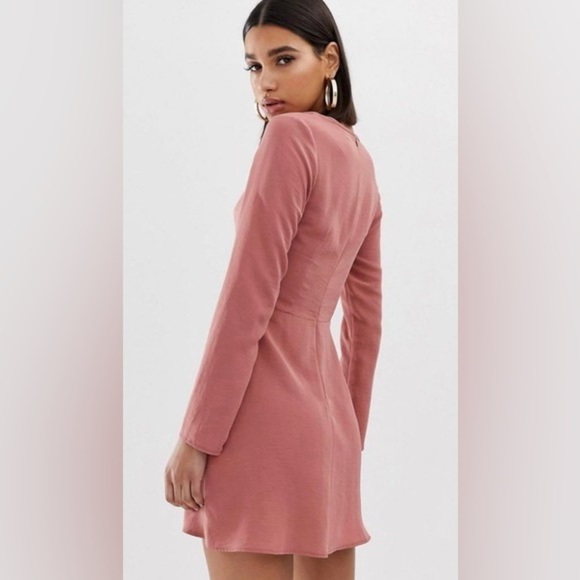 NWT Missguided Long Sleeve Cross Over  Mini Dress Pink Rust Formal Party Sz 8 - Picture 10 of 11